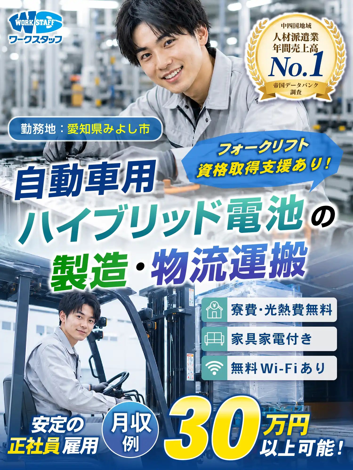自動車専用ハイブリッド電池の製造・物流運搬の求人